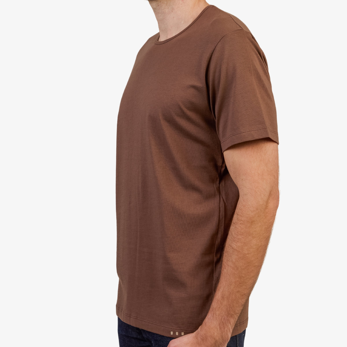 Men' s Brown Pima Cotton T-Shirt Short Sleeve 3/4 Front View