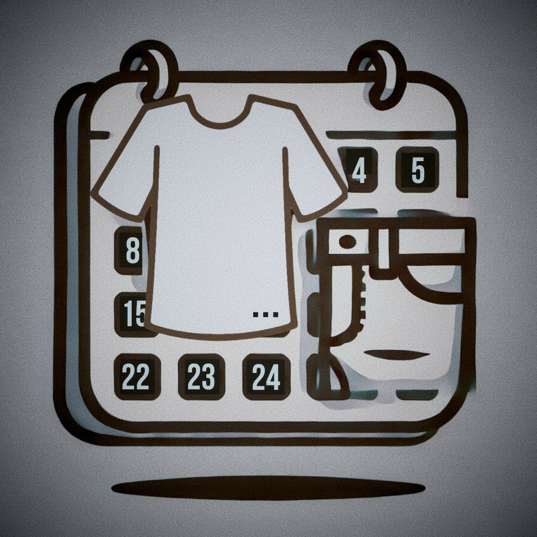 An outline of a T-Shirt and Pants against the Backdrop of a Desk Calendar