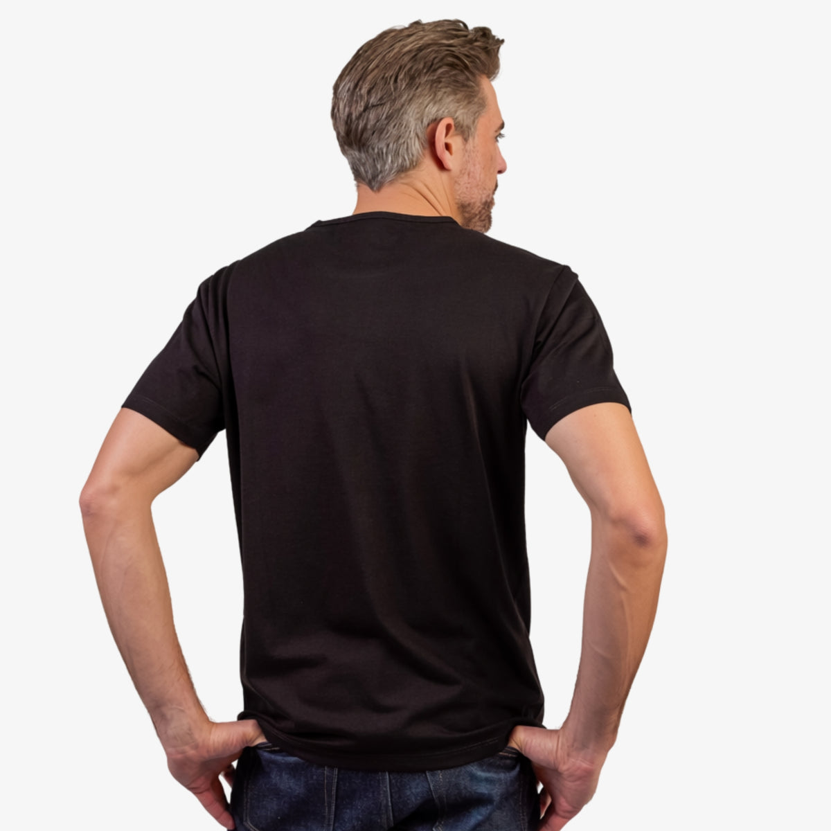 Men's Black Pima Cotton T-Shirt Short Sleeve Back View