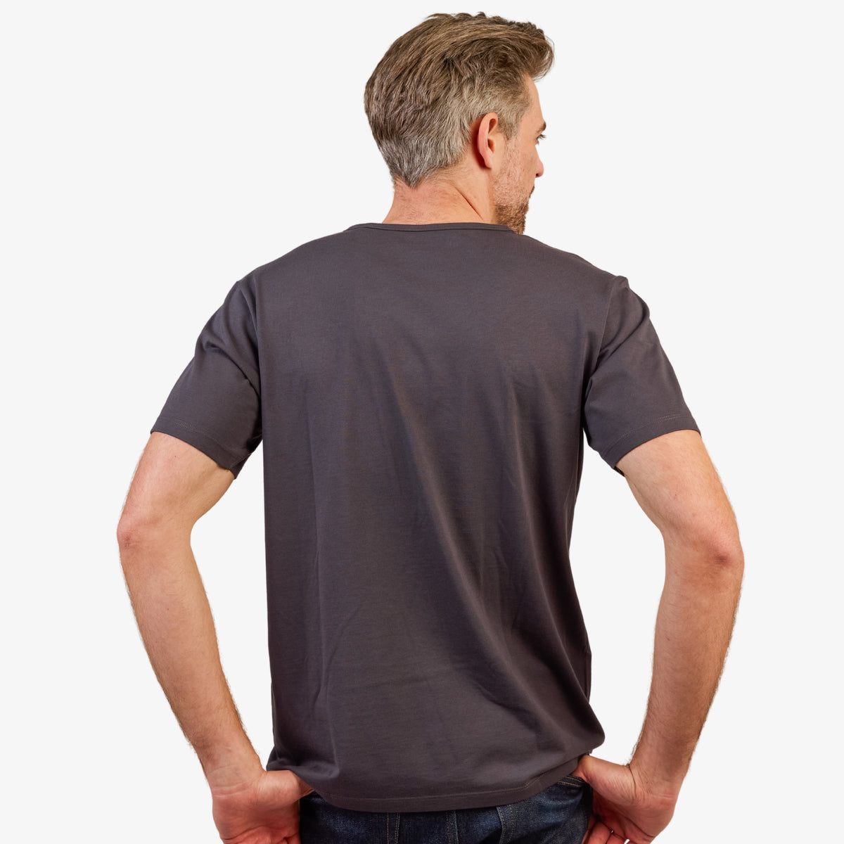 Men's Dark Gray Pima Cotton T-Shirt Short Sleeve Back View
