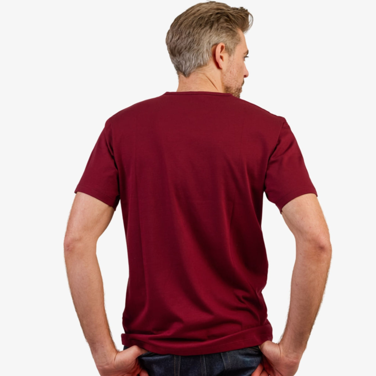 Men' s Dark Red Pima Cotton T-Shirt Short Sleeve  Back View