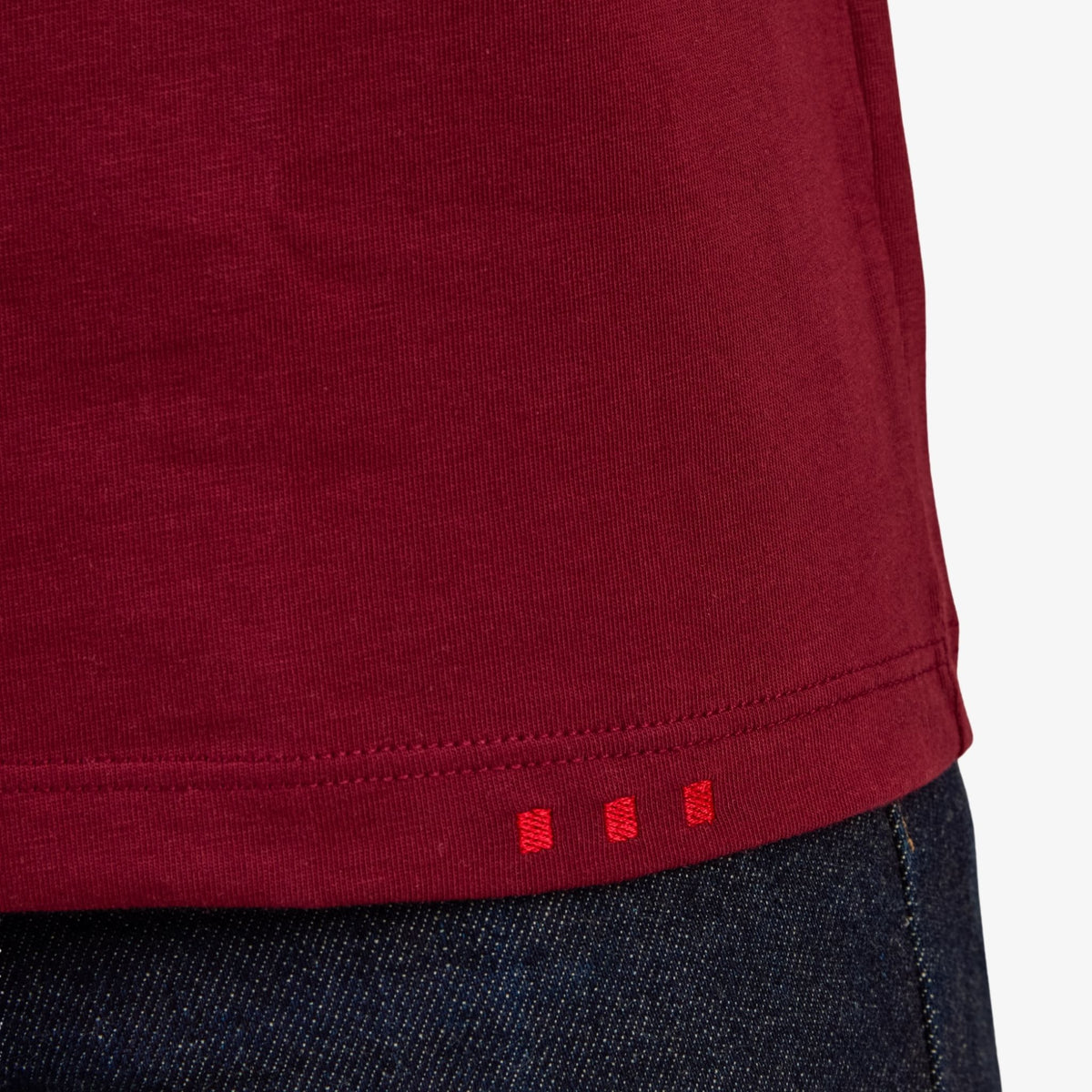Men' s Dark Red Pima Cotton T-Shirt Short Sleeve Close-Up of Embroidered Logo