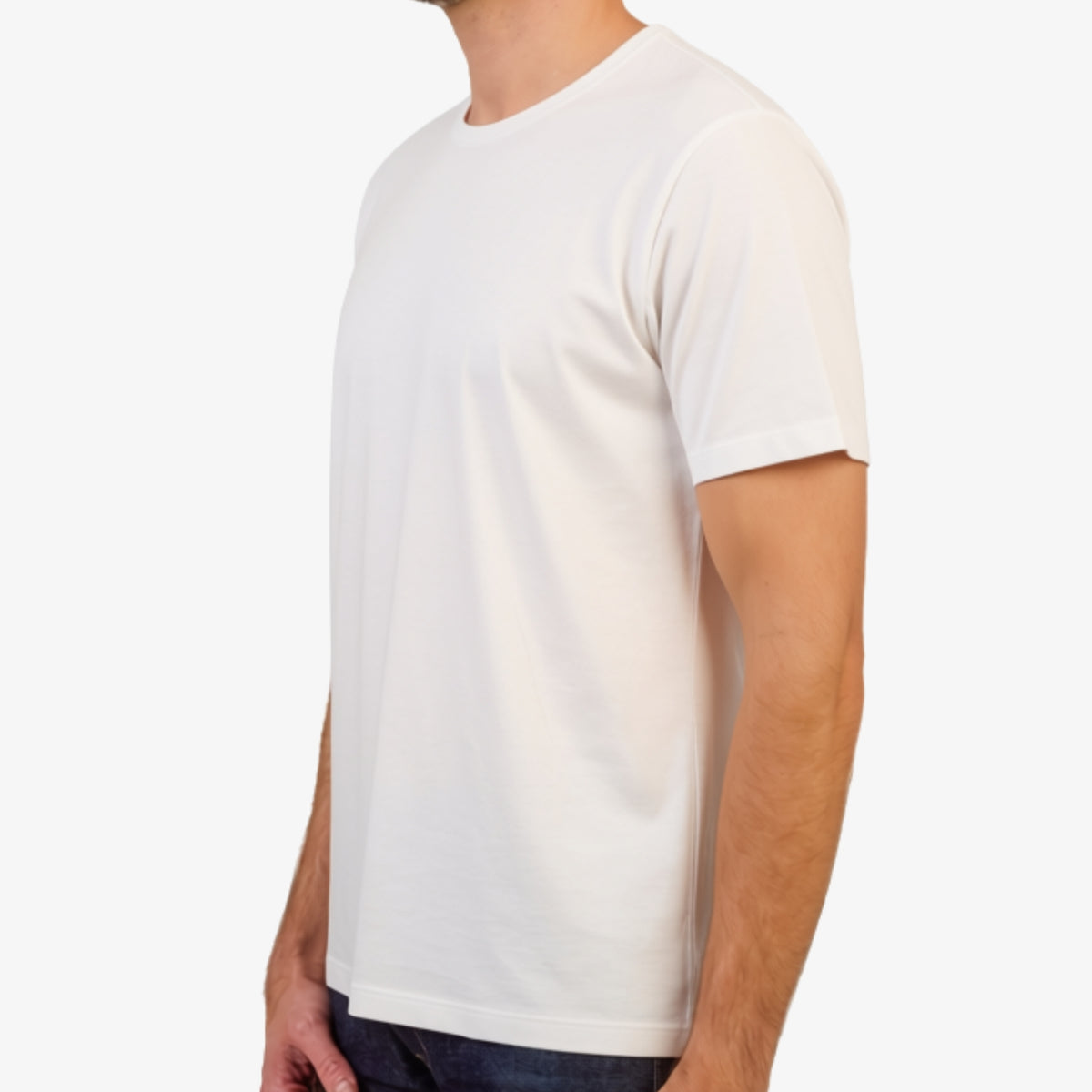 Men's White Pima Cotton T-Shirt Short Sleeve 3/4 Front View