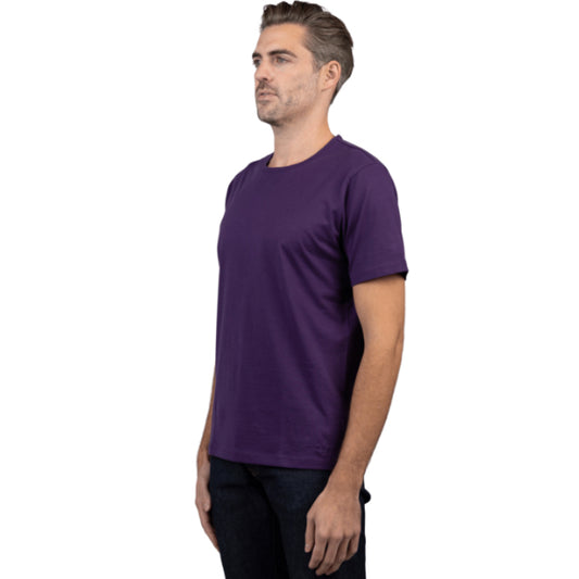Men's Purple T-shirt Short Sleeve 3/4 Forward Looking View