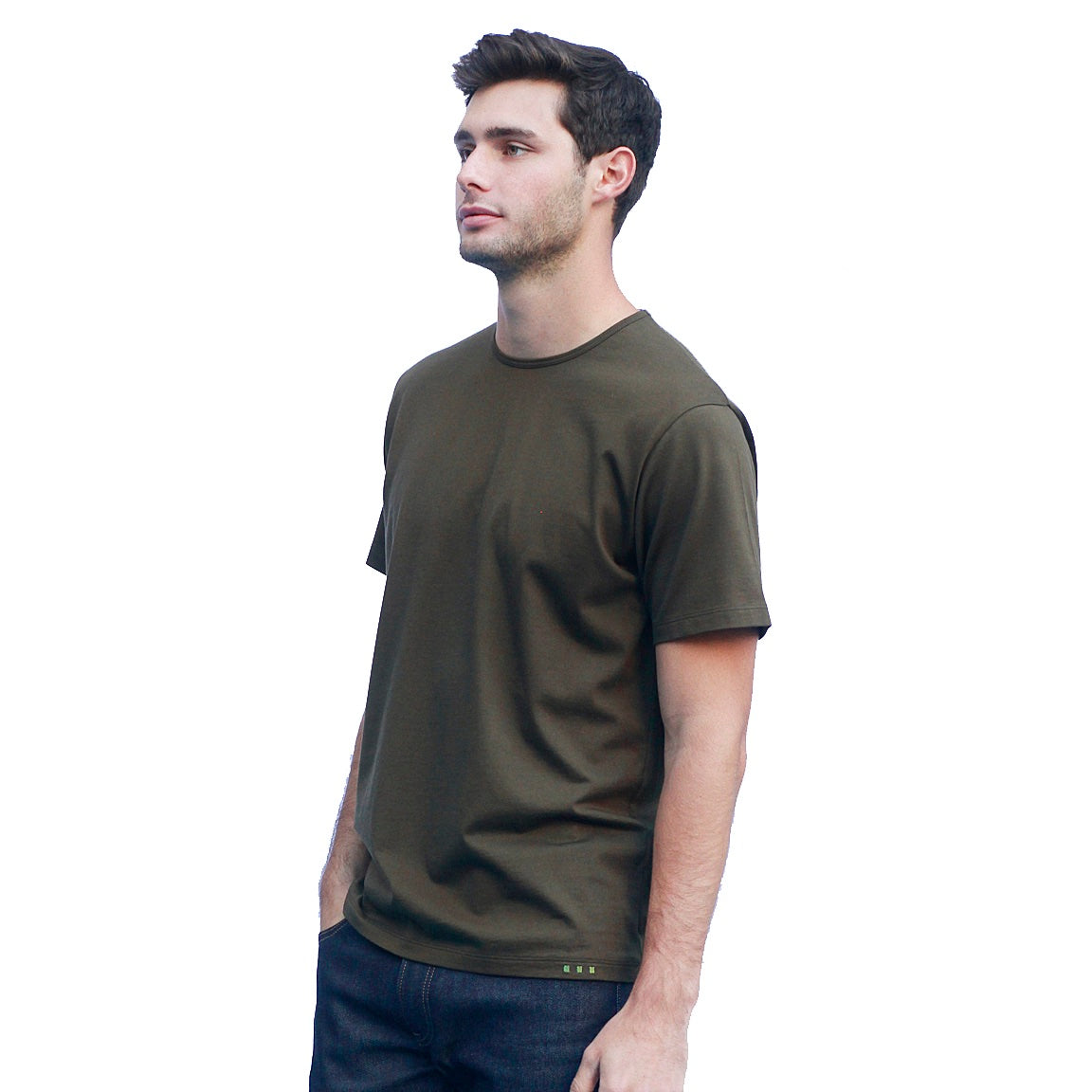 Men's Dark Green T-shirts Short Sleeve Side View