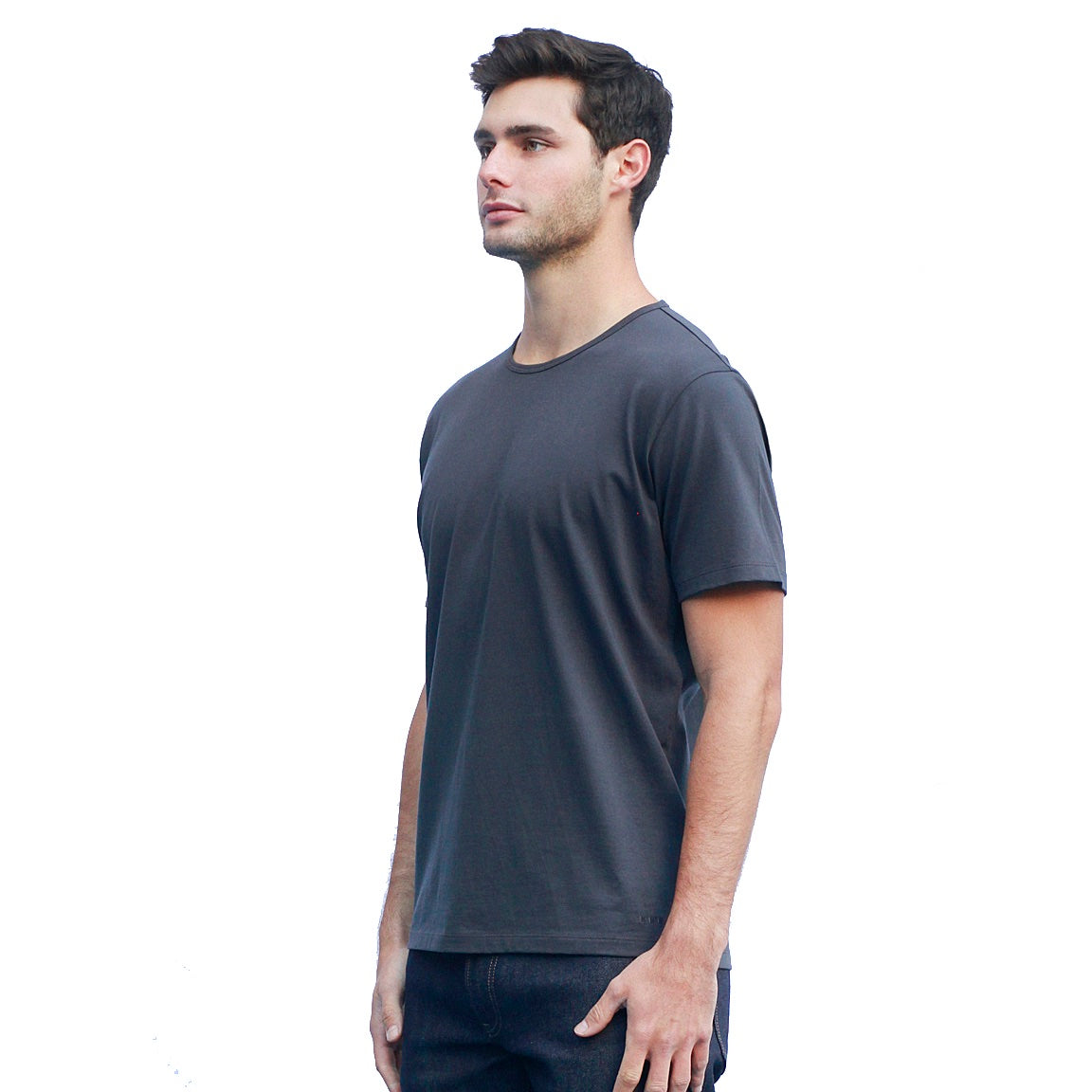 Men's Dark Gray T-shirts Short Sleeve Side View