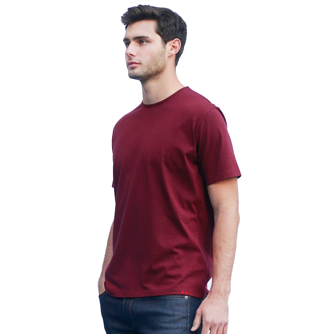 Men's Dark Red T-shirts Short Sleeve Side View